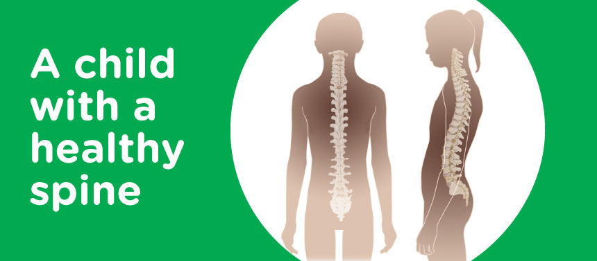 An illustration of a child's silhouette with a healthy spine. 