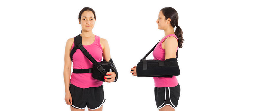 This shoulder immobilizer is often used after repair of the back of the shoulder socket.