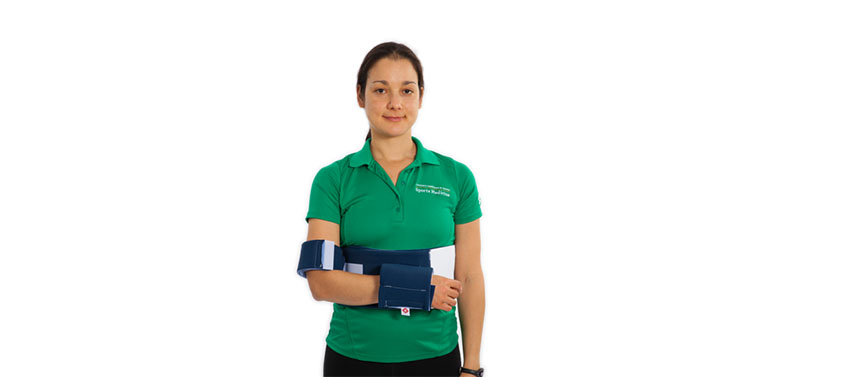 This shoulder immobilizer is used after shoulder surgery.