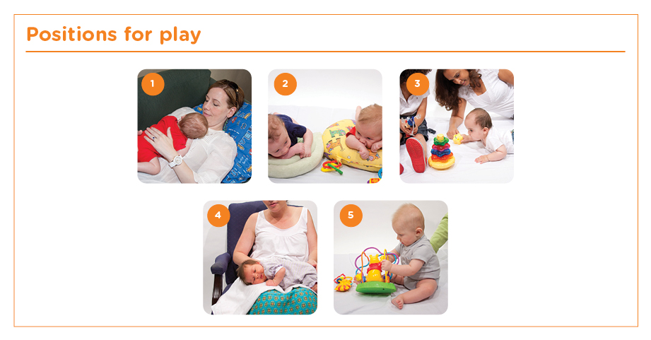 Diagram showing ways to play with your baby to avoid a flat head.